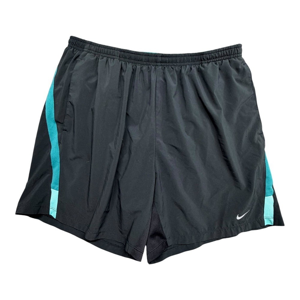 Nike Dri-FIT Women Running Shorts Grey Teal Zipper Pocket XL 5 Inch Inseam